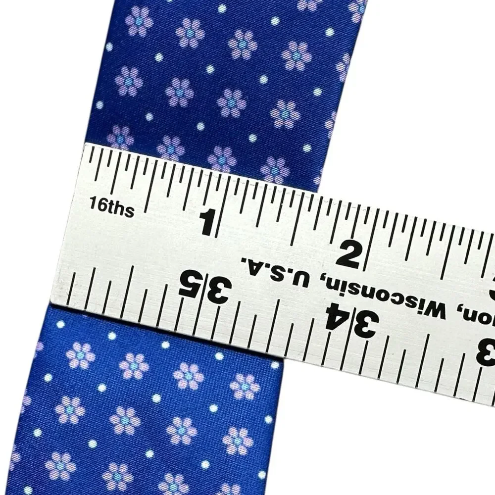 Kids Slim Tie Clip On Necktie Boys Blue Floral Pre-tied 14.5x1.5 Ready to Wear